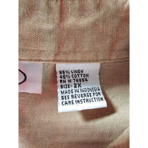 Caran New York Linen Knee Length Short Sleeve Dress - Khaki - SZ 2X - Picture 7 of 9